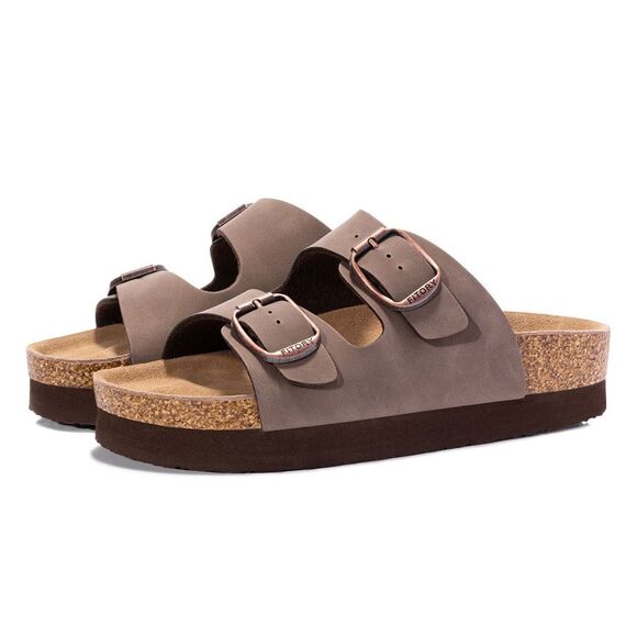 NIB! Fitory Brown Leather Summer High Platform Cork Sandals Women's 7 - Picture 1 of 10